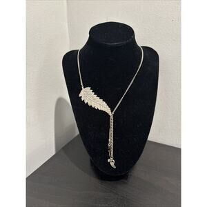 Lotta Djossou Paris Silver Tone Leaf Lariat Y Necklace Botanical Statement Boho